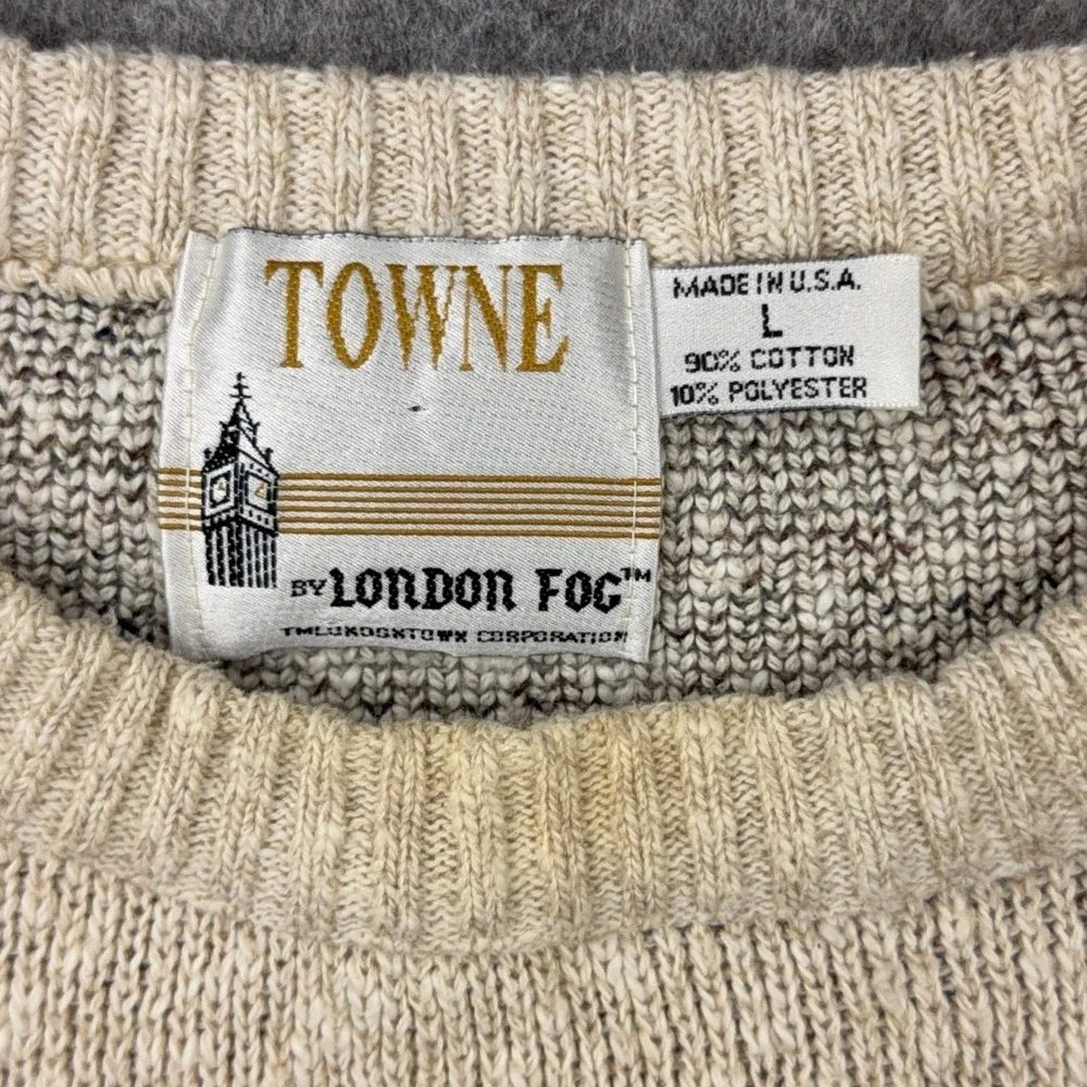 VTG London Fog Sweater Mens Large Tan Geometric Southwestern Cotton 90s USA
